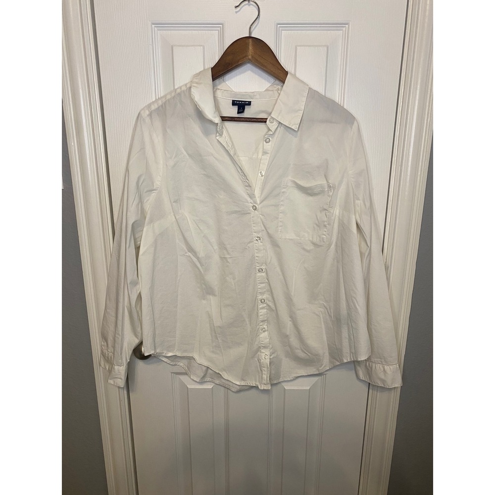 Torrid Womens 1 Plus 14 16 1X White Cotton Blend Button Down‎ Long Sleeve Shirt